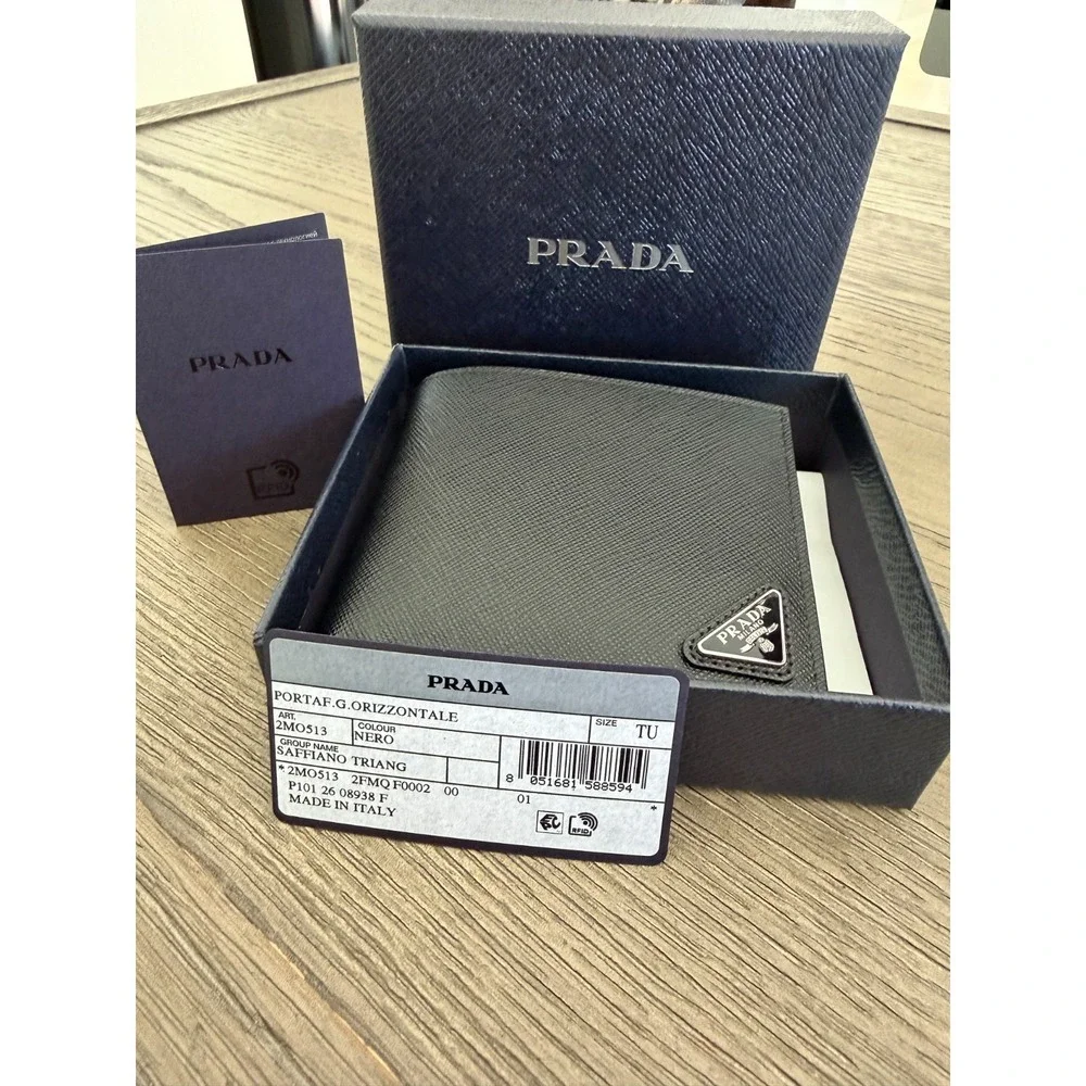 Authentic Mens Prada Bi Fold Saffiano Wallet Black NIB 2MO513 $795.00